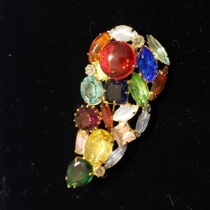 Gorgeous jewel tones rhinestone brooch